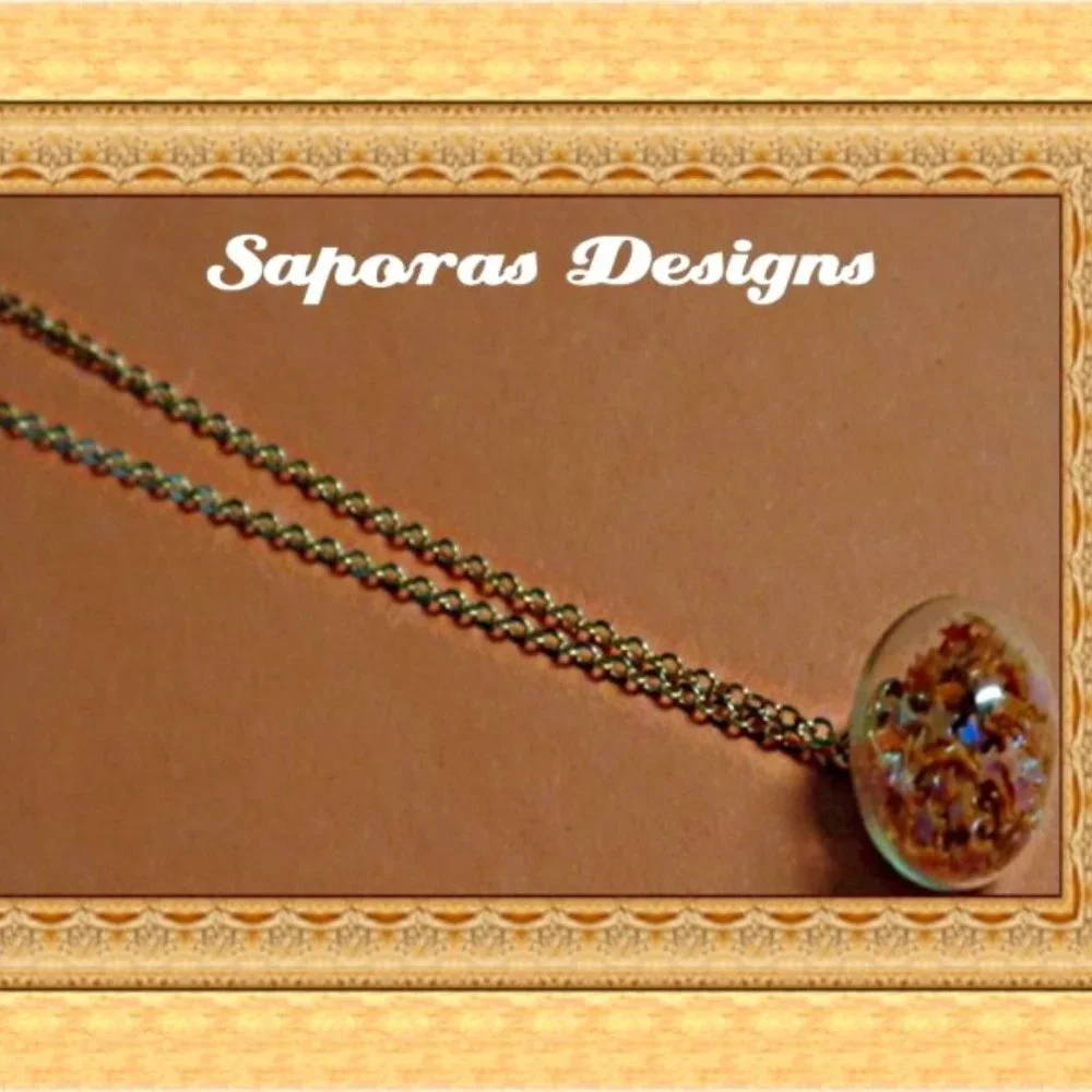 Gold Tone Glass Ball Design Necklace With Orange Stars For Girls/Teens